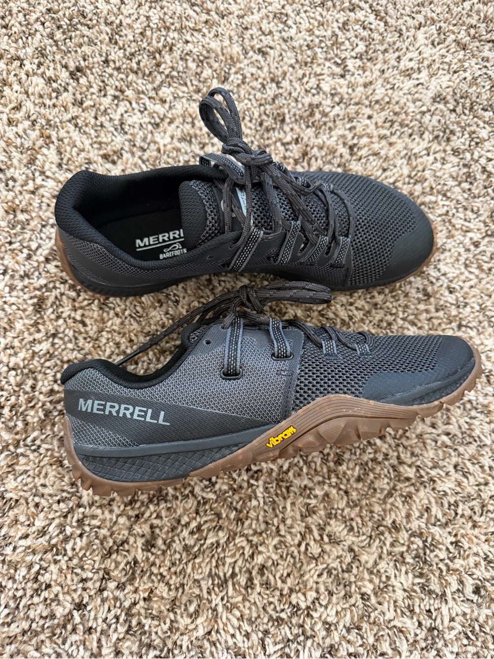 Merrell Women's Trail Glove 6 Black Athletic Trail Shoes with Brown Outsole